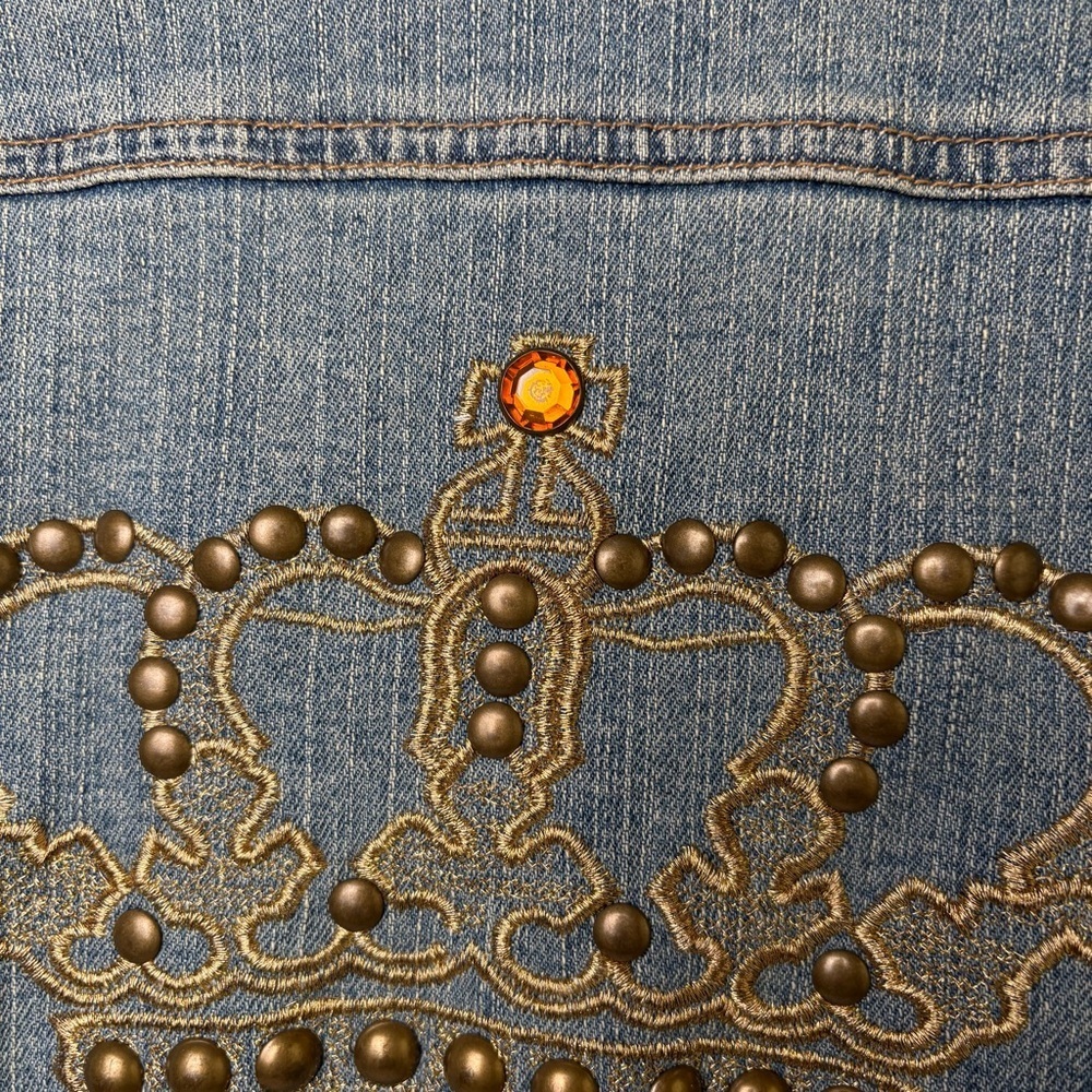 INC Vintage Y2K Embroidered Crown Rhinestone Jean Jacket Denim Jacket M - Picture 4 of 12